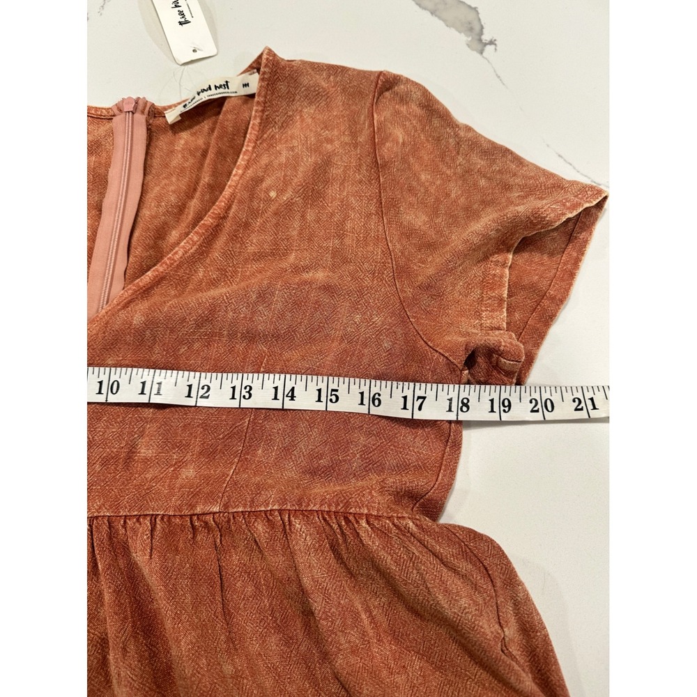 Three Bird Nest Rust‎ Orange Acid Wash Linen Blend Wide Leg Jumpsuit Womens M - Picture 4 of 5